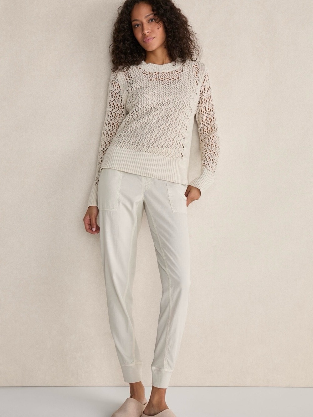 Haven Well Within Twill Joggers XS Cream Ivory Organic Cotton Tencel Pants